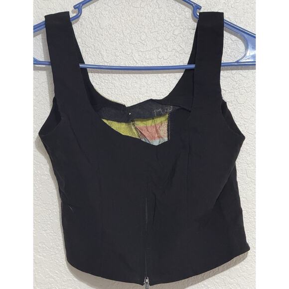 Select Cropped Tank Top Silky Floral Decor Gold Black Size 16 - Picture 3 of 6